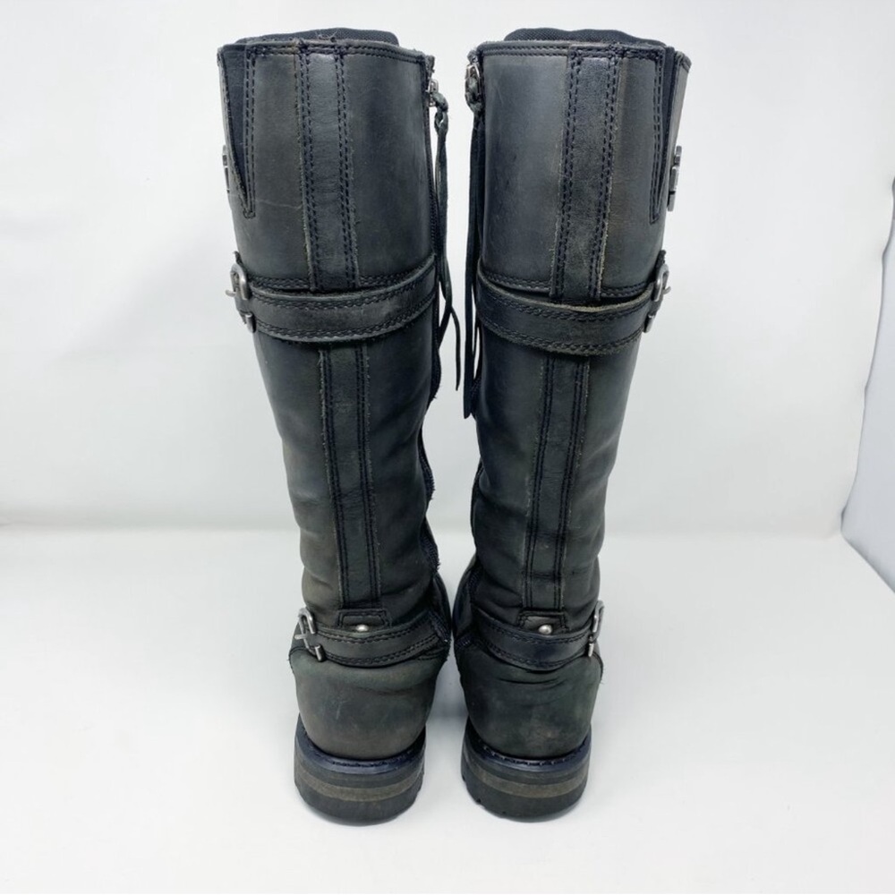 Harley-Davidson Black Oiled Leather Beechwood 15” Motorcycle Boots Sz 7 Lace Up - Picture 8 of 11